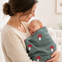 Couverture bébé en coton tricoté 100% directement de l'usine, douce, respirante, motif champignon |   Couverture pour bébé tricotée multi-usages