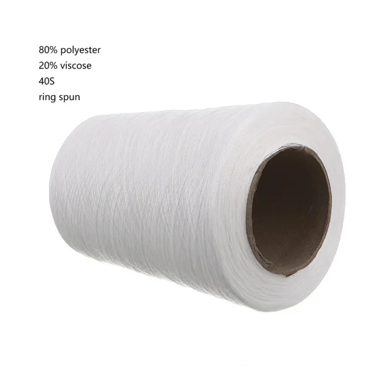 80% poliéster 20% viscosa 40S/1 anillo, hilo hilado blanco en bruto mezclado TR 80/20, venta al por mayor para tejer