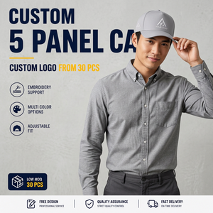 หมวกเบสบอลแบบปรับได้ 6 แผง รุ่น Custom Logoe Global Solid Common สำหรับทุกเพศ สีเทา แต่งขอบสีแดง ผ้าทวิล - Product Image 2