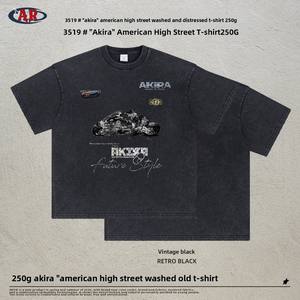 Camiseta <span class=keywords><strong>Akira</strong></span> de Estilo Americano, de Alta Gama, con Estampado Vintage Lavado, Marca de Moda Retro, Holgada, Combinable con Todo, de Algodón Puro Pesado - Product Image 4