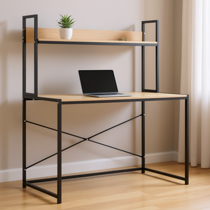 Scrivania per Computer in Legno Ingegnerizzato con Telaio in Metallo Verniciato a Polvere Nera, Arredamento Durevole per Ufficio Domestico - Product Image 2