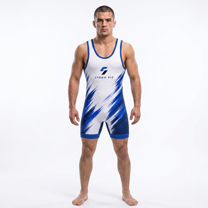 ชุดซิงเกิลเล็ตมวยปล้ำ Storm Fit สำหรับผู้ชาย สีน้ำเงินขาว พิมพ์ลายแบบ Sublimation ระบายเหงื่อได้ดี ชุดสำหรับผู้ใหญ่ ฟรีสไตล์ - Product Image 1