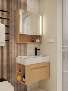 Meubles de salle de bain en bois massif, design moderne, gain de place, vasques simples - Product Image 6