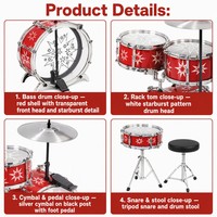 Batterie de percussion pour enfants, instrument de musique, kit de batterie jazz, batterie en plastique pour enfants, cymbales, baguettes, cadeau éducatif