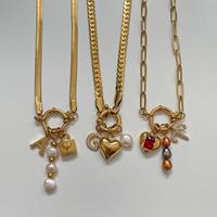 Chaîne détachable en acier au titane plaqué or véritable 18K boucle à ressort anneau ouvert perles de perles trombone chaîne pour accessoire de collier