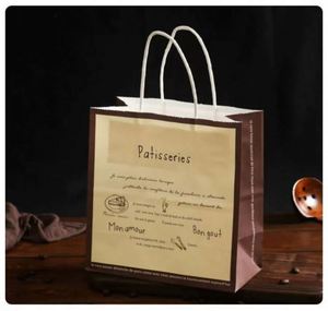 Custom Logo Offset Printed Recyclable Kraft Paper <b>Bag</b> for Food Takeaway Bakery Cookie Packaging Shopping Hand Length Handle - Product Image 4