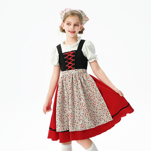 Traditionele Dirndl Halloween-kostuumjurk voor kinderen, set met lijfje, <span class=keywords><strong>blouse</strong></span>, schort, rok, hoofddoek, bloemen, cosplay, feest, rollenspeloutfit - Product Image 2