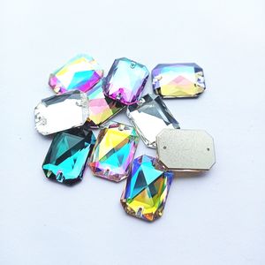 3252 QIYI corte esmeralda <span class=keywords><strong>de</strong></span> alta calidad última moda cristal transparente espalda plana coser diamantes <span class=keywords><strong>de</strong></span> imitación para vestido <span class=keywords><strong>de</strong></span> novia DIY <span class=keywords><strong>con</strong></span> dos agujeros - Product Image 4