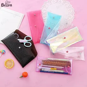 Tas Makeup bening Glitter baru kantong pensil warna-warni tas kosmetik PVC transparan tas tangan penutup jepret Travel kantong uang tunai