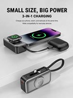 Power Bank Mini Kapsul HYTO 5000mAh dengan Konektor USB-C Lipat, Pengisian Daya Nirkabel untuk Jam Tangan, dan Dudukan Portabel Terintegrasi