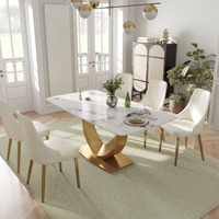 Table à manger rectangulaire de luxe moderne en pierre frittée pour 6 personnes, design VOXHOME USA, en stock, livraison directe