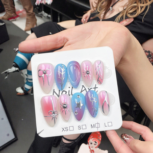 <span class=keywords><strong>Uñas</strong></span> Postizas con Diseño <span class=keywords><strong>de</strong></span> Cinta Arcoíris, Hechas a Mano, Iridiscentes, Coloridas, Pintadas a Mano con Líneas y Lazos, <span class=keywords><strong>Uñas</strong></span> Postizas <span class=keywords><strong>de</strong></span> Verano con Forma <span class=keywords><strong>de</strong></span> Almendra - Product Image 6