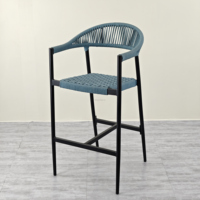 Tabouret de bar moderne en aluminium avec dossier incurvé, tressé en corde d'oléfine, résistant à l'eau, pour l'extérieur et la maison