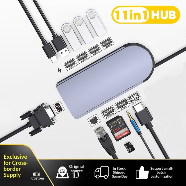 Hot Sales 10-in-1 Type-C Docking Station USB Hub Multi-Function Expansion Dock PD100W USB3.0 100Mbps for Computer Laptop