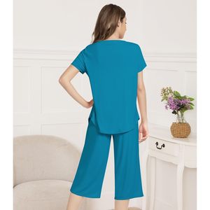 Conjunto de Pijamas para Mujer al por Mayor, Manga Corta, Pantalones Capri, Ropa de Dormir Suave de Viscosa de Bambú para Damas - Product Image 2