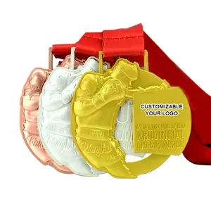 Customized Metal Gold Silver 3d Enamel Muaythai Medallion Custom Sports Honor Muay MMA Thai Medal With Ribbon