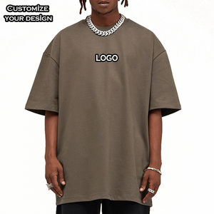 เสื้อยืดยาวผู้ชายผ้าฝ้ายออกแบบได้ตามที่ต้องการพิมพ์ภาพน้ำหนัก240Gsm เสื้อผ้าตาข่ายทรงหลวมสไตล์ลำลอง - Product Image 3