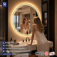 Miroir LED rond intelligent avec horloge numérique, double rétroéclairage, miroir de salle de bain circulaire anti-buée, variateur tactile pour la décoration de chambre d'hôtel