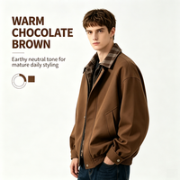 Veste Homme Marron en PU à Col Rabattu et Fermeture Éclair, Coupe Ajustée, Raffinée, Sophistiquée, Élégante, Urbaine, Coupe Classique, Vêtement d'extérieur