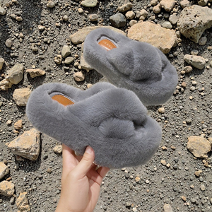 Fabrika üretim kış kabarık ev toptan özel sıcak peluş kürklü ev terlik kadınlar için nefes - Product Image 3