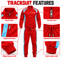 Ensemble de survêtement rouge pour homme grande taille, veste zippée et pantalon de jogging bicolores, tenue de sport pour équipe