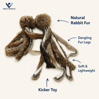 Jouet pour chat en fourrure de lapin naturelle, peluche douce avec pattes en fourrure tombantes pour l'exercice et le jeu des chats d'intérieur