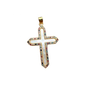 En gros Personnalisé Zircon Naturel Coquillage <span class=keywords><strong>Croix</strong></span> Pendentifs Métal <span class=keywords><strong>Nacre</strong></span> Collier Charmes Pour La Fabrication De Bijoux DIY Accessoires Matériel - Product Image 1