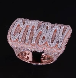 Custom Moissanite Diamond <b>Ring</b> for <b>Men</b> <b>Unique</b> Rose Gold Hip Hop Letter Jewelry Luxury Fashion Statement Jewelry - Product Image 5