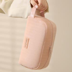 Sac de maquillage Beilian, grande capacité, en velours côtelé, pour le rangement des cosmétiques, trousse de voyage, rose, gris, beige, bleu - Product Image 4