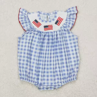 Prêt à expédier – Tenues patriotiques du 4 juillet pour bébés et tout-petits (filles et garçons) – Robe smockée et barboteuse à motif drapeau américain – Vêtements assortis pour la famille