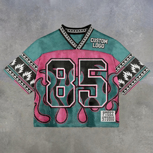 Camiseta de Fútbol Personalizada de Estilo Urbano para Hombre, Vintage, Oversize, con Estampado, de Poliéster/Algodón, Tejido de Malla, Cuello Redondo, Manga Corta, 220g - Product Image 4