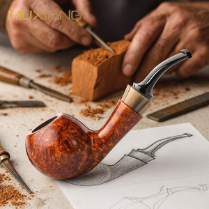 Muxiang Tobacco Pipe Bent Type 9mm Filter Solid Wood For Men - Product Image 1
