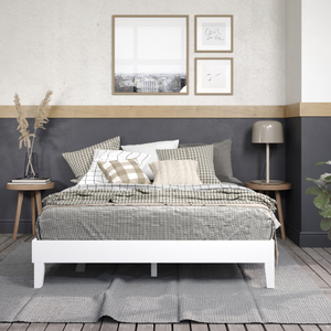 Nix by FCJ-moderno letto con plateau King-Size bianco massello in rovere e tessuto matrimoniale matrimoniale con stile morbido per mobili per la casa