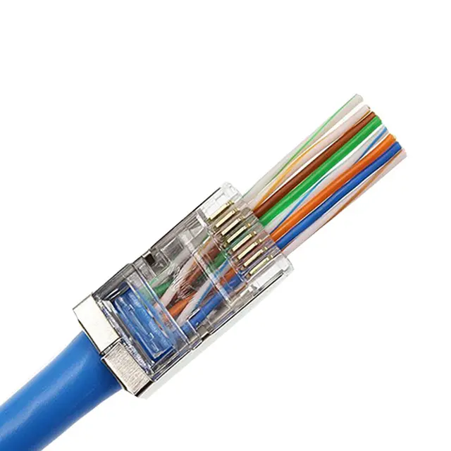 ชุบทอง Cat5e Cat 6 8P8C Stp ผ่านการเชื่อมต่อผ่านคัดกรอง Rj45ป้องกันปลั๊กแบบแยกส่วน