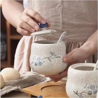 Sucrier en céramique avec couvercle 13.5 oz Épice en céramique Salière Sucrier Pot d'assaisonnement Ensemble pour cuisine Passe au lave-vaisselle