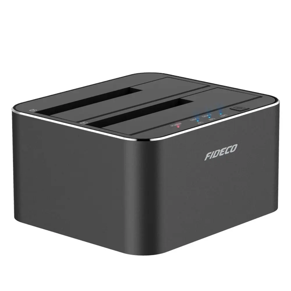 FIDECO Aluminio 2 Bay USB 3,0 para computadora portátil 2,5 3,5 base de disco duro 1 a 1 clon SATA HDD SDD duplicador