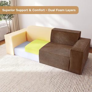 Modern 3-Seater Memory Foam Sectional Sofa Deep Seat Corduroy Fabric Compressed in a <b>Box</b> for Home or Hotel Use - Product Image 5