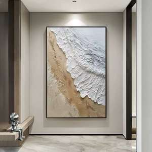 لوحة فنية حائطية عصرية مخصصة بتصميم ثلاثي الأبعاد لتموجات المحيط والشاطئ، لوحة زيتية بسيطة للفنادق، بيع بالجملة - Product Image 2