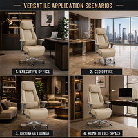 Fauteuil de bureau moderne inclinable électrique intelligent en cuir véritable avec vérin à gaz BIFMA, accoudoirs réglables en aluminium et mousse de latex pour hôtel et domicile