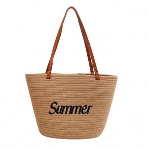 Sac de plage en paille à grande capacité personnalisé 2024, sac de plage portable pour femmes, vente chaude, accessoire de plage d'été - Product Image 5
