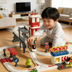 Ensemble <span class=keywords><strong>de</strong></span> jouets <span class=keywords><strong>de</strong></span> construction urbaine <span class=keywords><strong>de</strong></span> ville 55 pièces avec circuit <span class=keywords><strong>de</strong></span> train électrique B/O et voies <span class=keywords><strong>de</strong></span> <span class=keywords><strong>course</strong></span> - Product Image 2