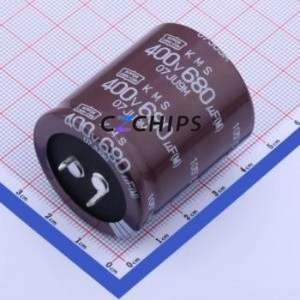 ตัวเก็บประจุแบบอิเล็กโทรไลต์อะลูมิเนียมแบบ Snap-in รุ่น EKMS401VSN681MA40S ชนิด Through hole (THT) ขนาด D35xL40 มม. 680uF 20% 400V 10 มม. - Product Image 1