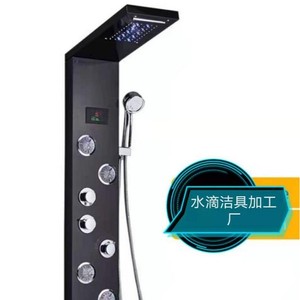 Water Droplets Digital <b>Shower</b> System With Led Display Brushed Black Titanium 304 Stainless Steel <b>Shower</b> Panel Set - Product Image 1