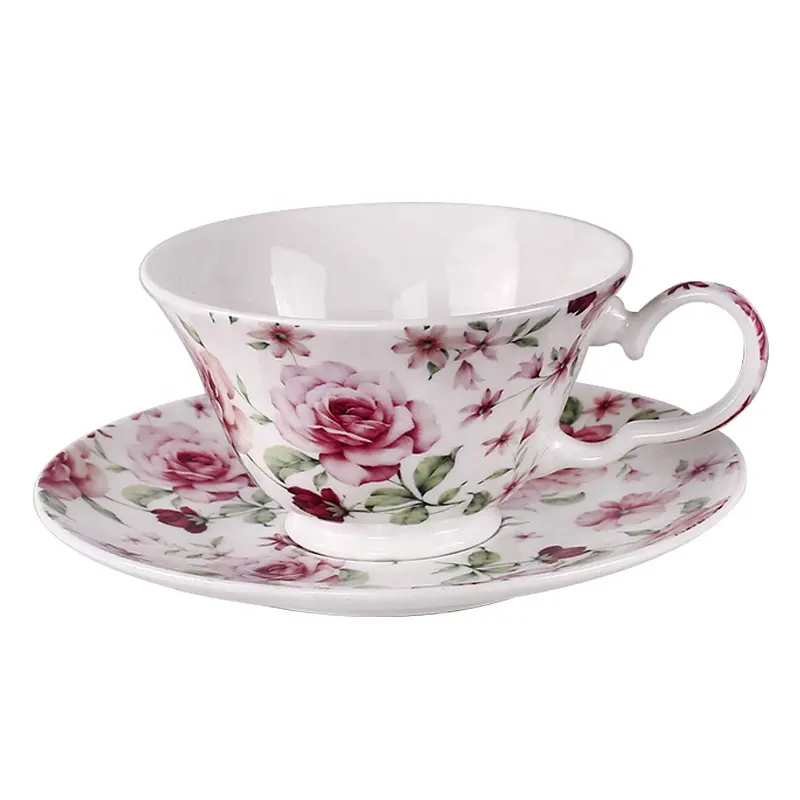 Set di tazze e piattini da tè in stile europeo con motivo floreale fine bone china espresso cappuccino