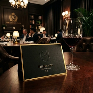 <span class=keywords><strong>Biglietti</strong></span> di Auguri Aziendali di Lusso Personalizzati in Cartoncino Nero con Bordi Dorati e Monogramma in Rilievo per Clienti d'Élite - Product Image 4