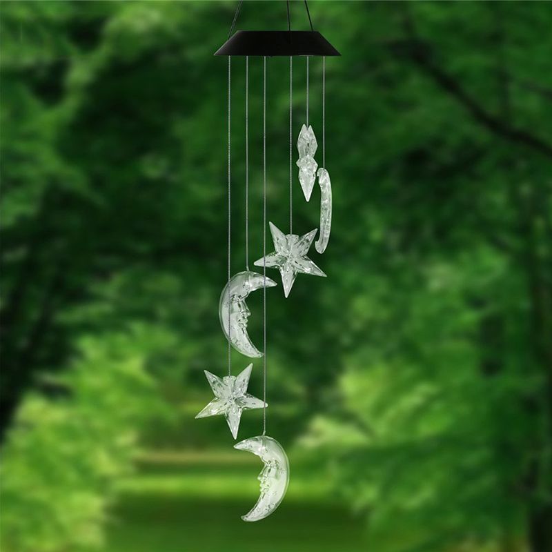 LED Solar luna y estrella espiral Spinner colgante Color campanas de viento