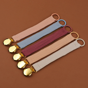 Clip <span class=keywords><strong>para</strong></span> Chupón de Bebé con Tela de Muselina, Anillo de Silicona, Cadena Libre de BPA, <span class=keywords><strong>Unisex</strong></span>, Clip <span class=keywords><strong>para</strong></span> Chupón de Metal Dorado, Accesorios <span class=keywords><strong>para</strong></span> Bebés - Product Image 1
