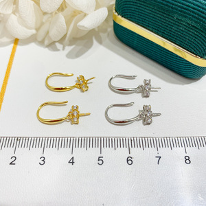 S925 <b>Silver</b> DIY Pearl Accessories Empty <b>Bracket</b> and Bow for 9-15mm Round Beads 21985 Fashion Drop Earrings with Earnail - Product Image 5