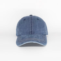 Blauwe vintage gewassen katoenen pet met contraststiksels, unisex casual baseballcap