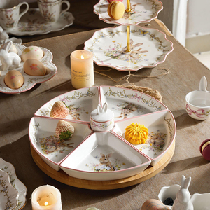 Ensemble de vaisselle décorative <span class=keywords><strong>lapin</strong></span> de Pâques <span class=keywords><strong>Lapin</strong></span> exquis ensembles d'assiettes en porcelaine à bord doré de luxe ensemble de dîner en céramique pour cadeau - Product Image 2